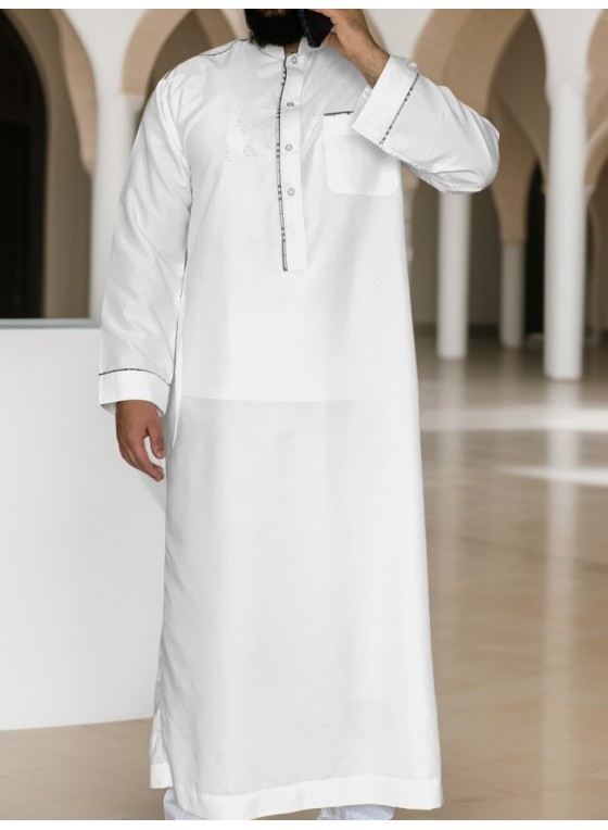 Qamis homme col Bahreïni blanc moderne