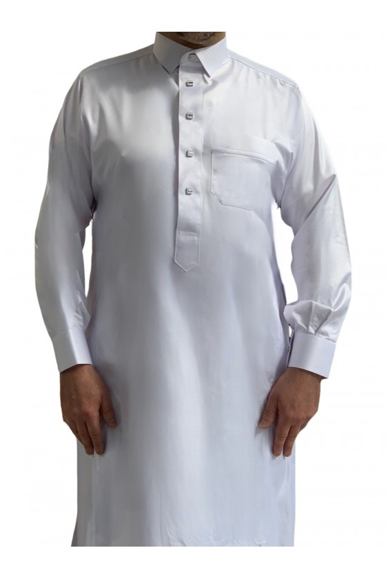 Qamis blanc satiné col chemise